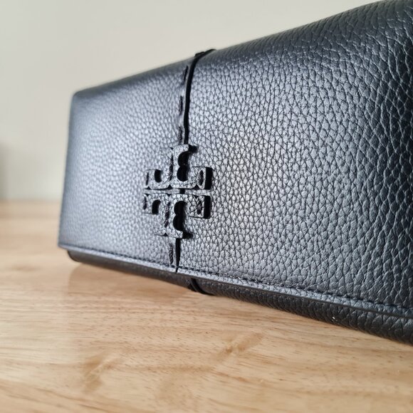 Tory Burch McGraw Envelope Wallet Black Pebbled Long Flap Luxury Designer Zip - Picture 7 of 10